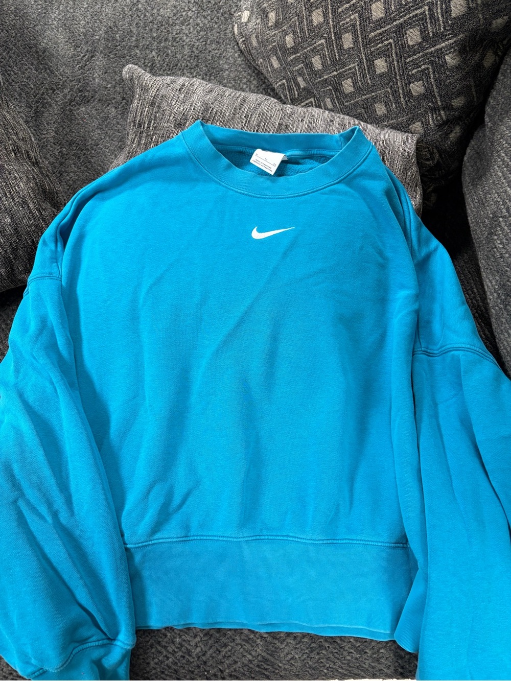 Nike Turquoise cropped Crewneck Sweatshirt with White Swoosh